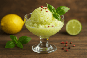 Sorbet citron basilic Novascope avec citron bio et poivre rose